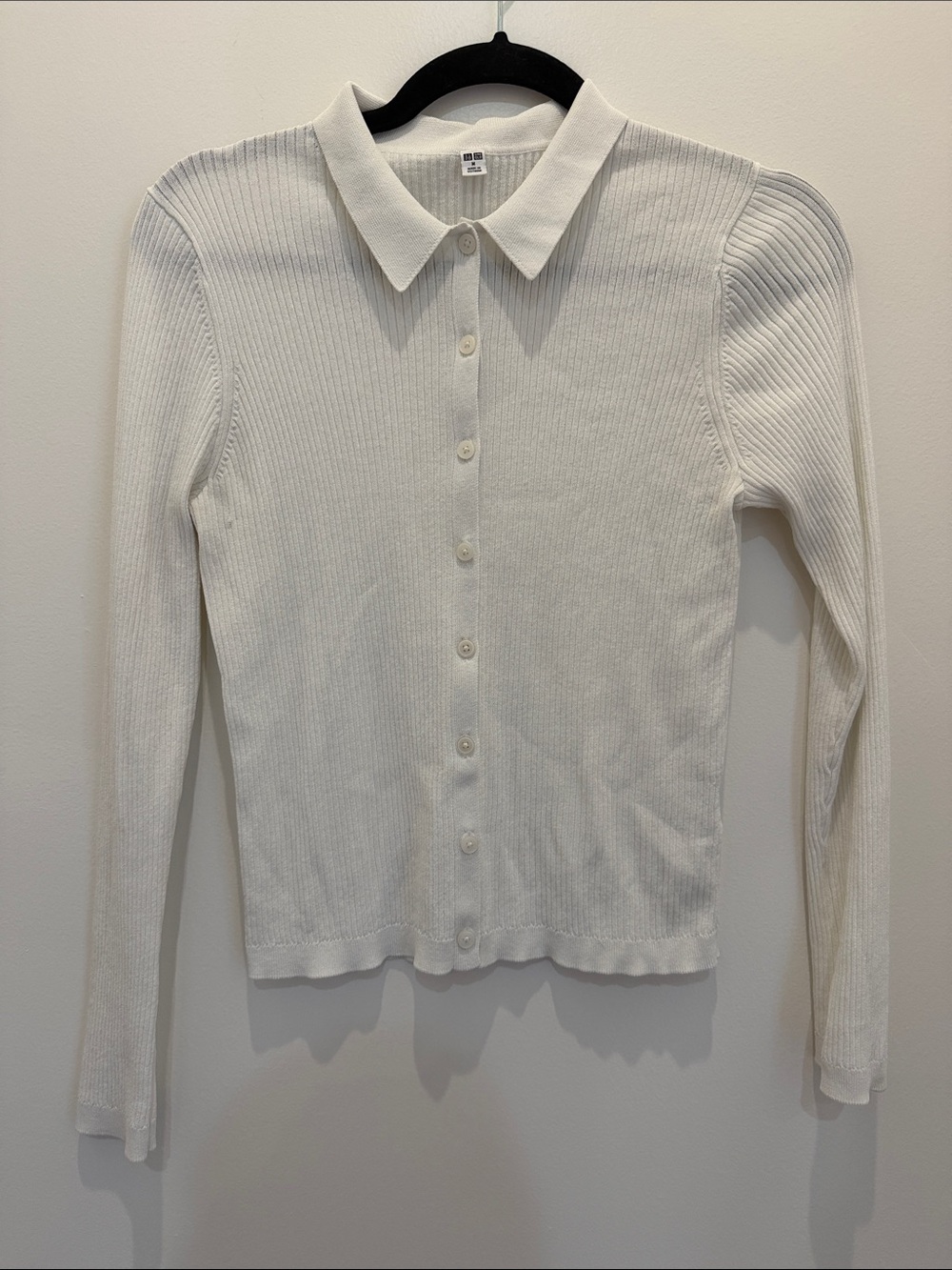 UNIQLO Cream Ribbed Button-Up Polo Cardigan